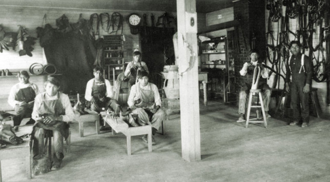 Boys in the harness shop